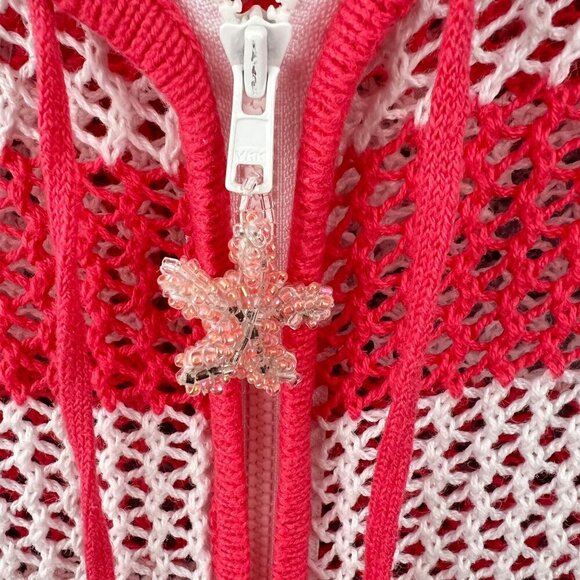 Quacker Factory Womens Plus 1X  Knit Swim Cover Up Stripe Hoodie Pink  White - Picture 2 of 6